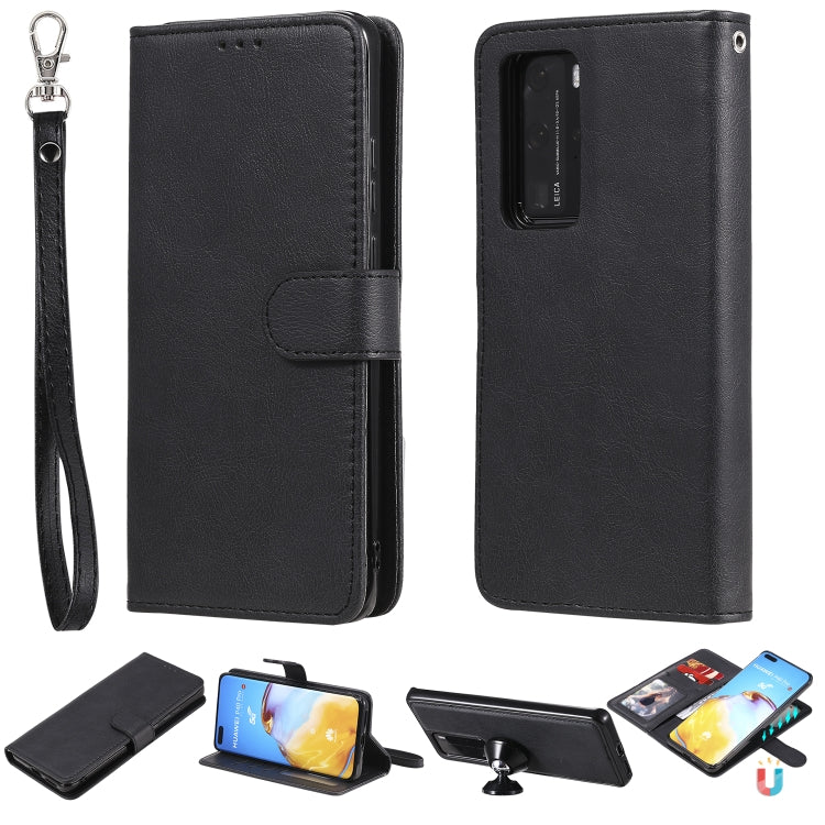For Huawei P40 Lite 2 in 1 Solid Color Detachable PU Leather Case with Card Slots & Magnetic Holder & Photo Frame & Wallet & Strap