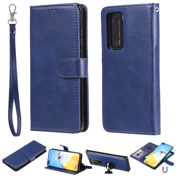 For Huawei P40 Lite 2 in 1 Solid Color Detachable PU Leather Case with Card Slots & Magnetic Holder & Photo Frame & Wallet & Strap
