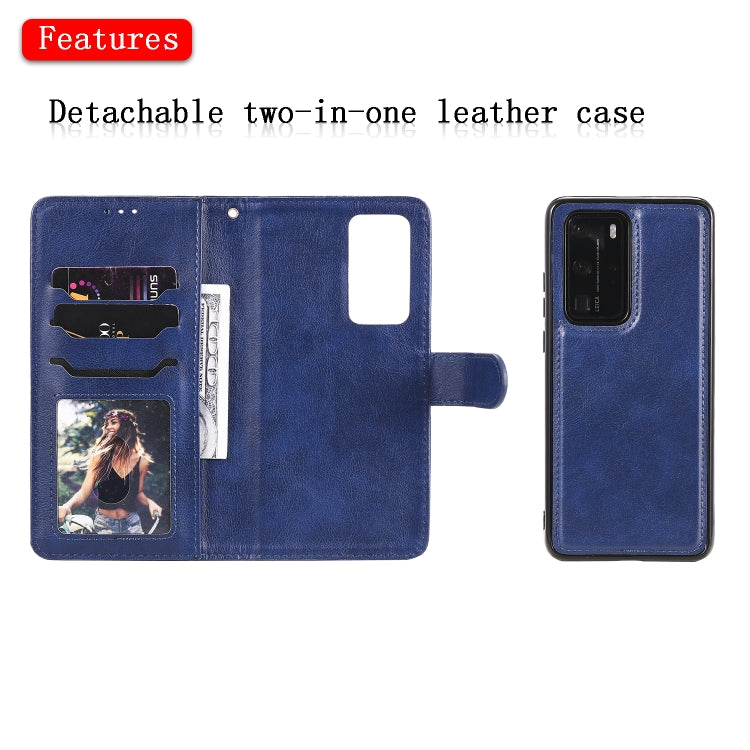 For Huawei P40 Lite 2 in 1 Solid Color Detachable PU Leather Case with Card Slots & Magnetic Holder & Photo Frame & Wallet & Strap
