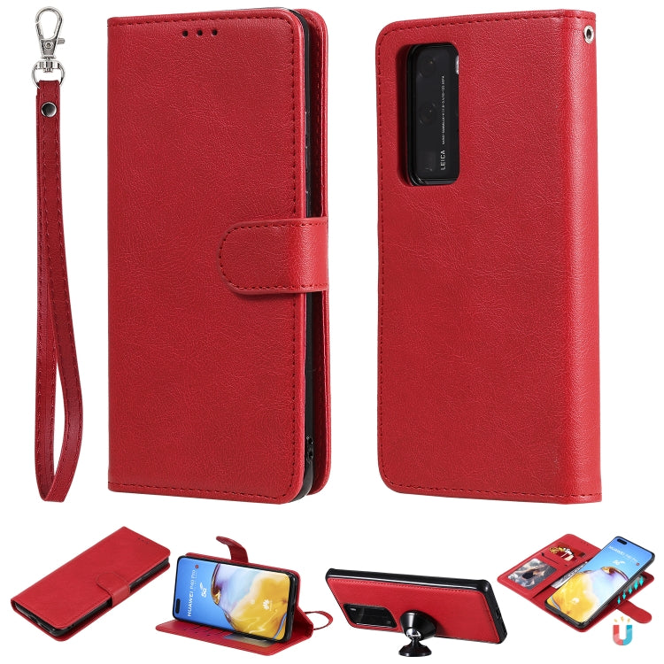 For Huawei P40 Lite 2 in 1 Solid Color Detachable PU Leather Case with Card Slots & Magnetic Holder & Photo Frame & Wallet & Strap