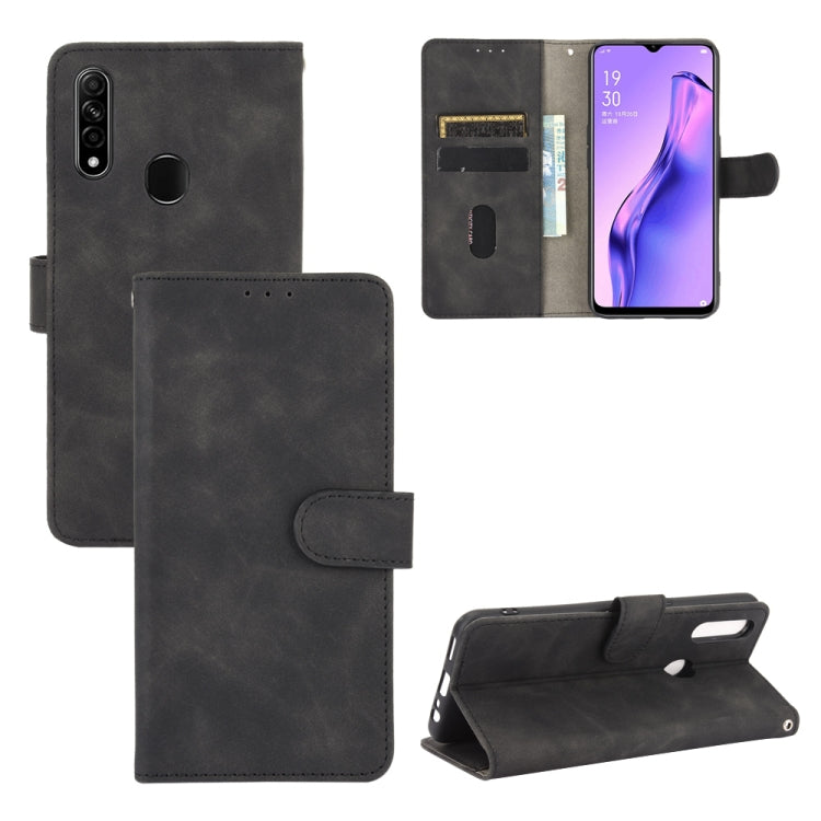 For OPPO A8 / A31 (2020) Solid Color Skin Feel Magnetic Buckle Horizontal Flip Calf Texture PU Leather Case with Holder & Card Slots & Wallet