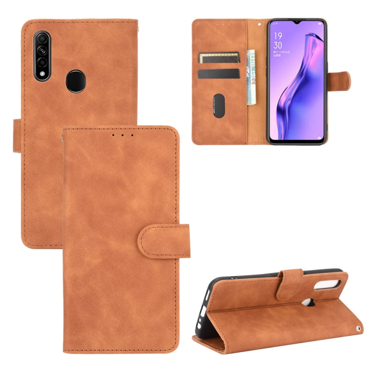 For OPPO A8 / A31 (2020) Solid Color Skin Feel Magnetic Buckle Horizontal Flip Calf Texture PU Leather Case with Holder & Card Slots & Wallet