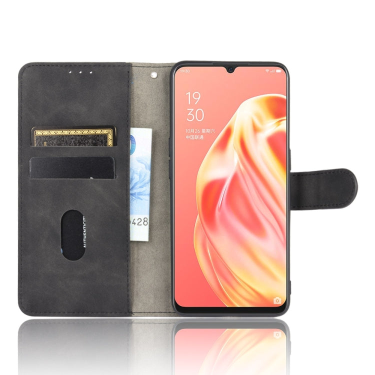 For OPPO A91 / F15 / Reno3(Southeast Asia Version) Solid Color Skin Feel Magnetic Buckle Horizontal Flip Calf Texture PU Leather Case with Holder & Card Slots & Wallet