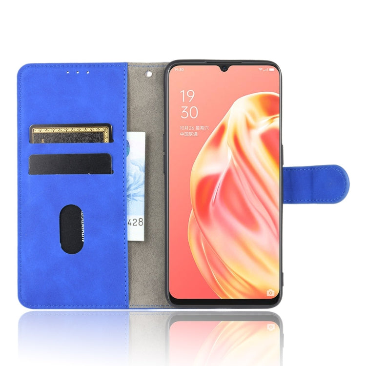 For OPPO A91 / F15 / Reno3(Southeast Asia Version) Solid Color Skin Feel Magnetic Buckle Horizontal Flip Calf Texture PU Leather Case with Holder & Card Slots & Wallet