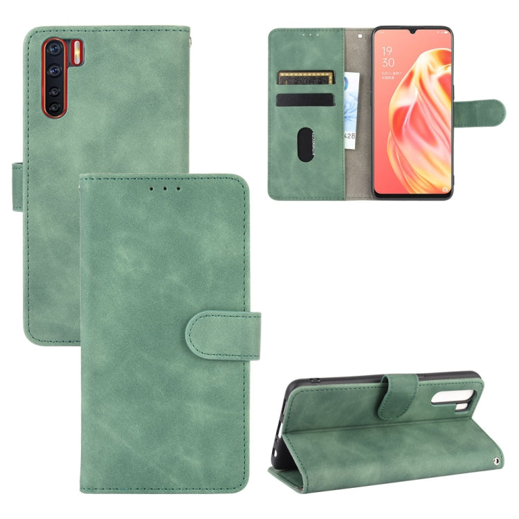 For OPPO A91 / F15 / Reno3(Southeast Asia Version) Solid Color Skin Feel Magnetic Buckle Horizontal Flip Calf Texture PU Leather Case with Holder & Card Slots & Wallet