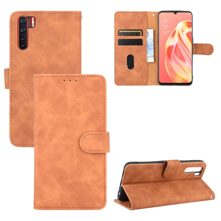 For OPPO A91 / F15 / Reno3(Southeast Asia Version) Solid Color Skin Feel Magnetic Buckle Horizontal Flip Calf Texture PU Leather Case with Holder & Card Slots & Wallet