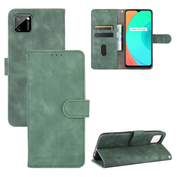 For OPPO Realme C11 Solid Color Skin Feel Magnetic Buckle Horizontal Flip Calf Texture PU Leather Case with Holder & Card Slots & Wallet