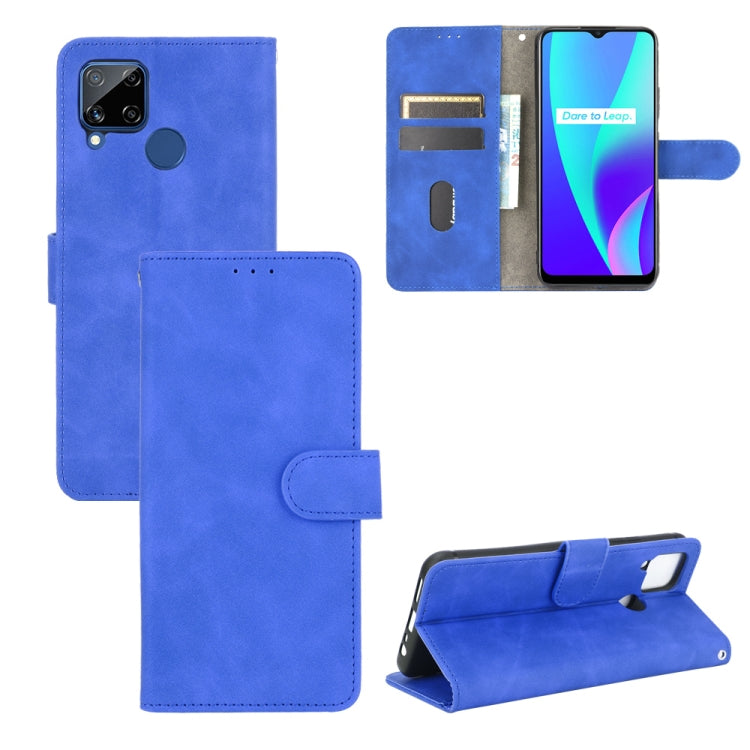 For OPPO Realme C15 Solid Color Skin Feel Magnetic Buckle Horizontal Flip Calf Texture PU Leather Case with Holder & Card Slots & Wallet