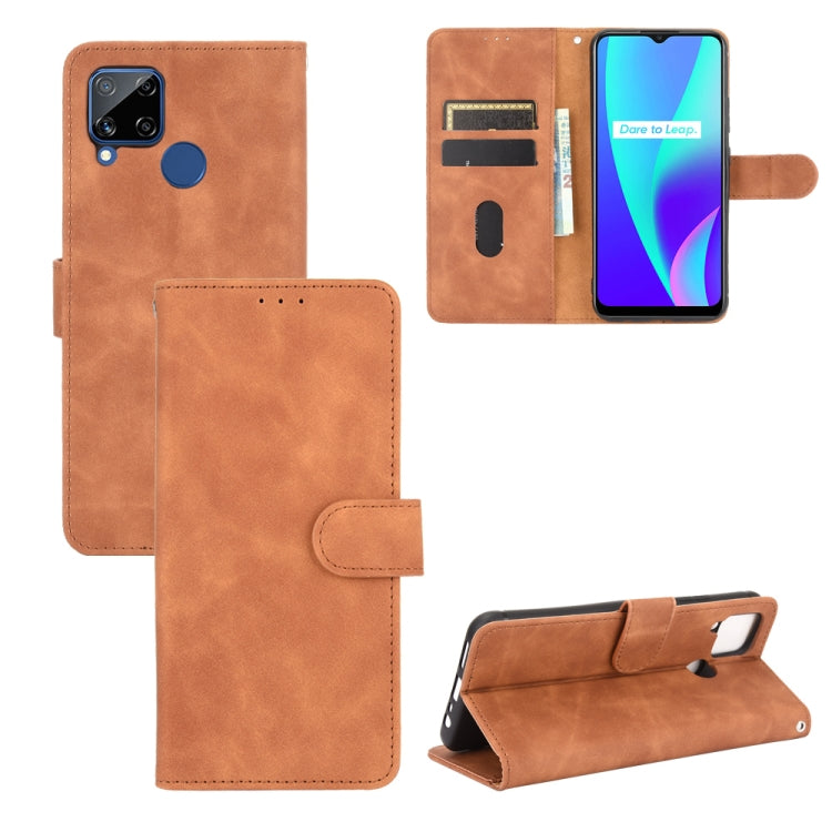 For OPPO Realme C15 Solid Color Skin Feel Magnetic Buckle Horizontal Flip Calf Texture PU Leather Case with Holder & Card Slots & Wallet