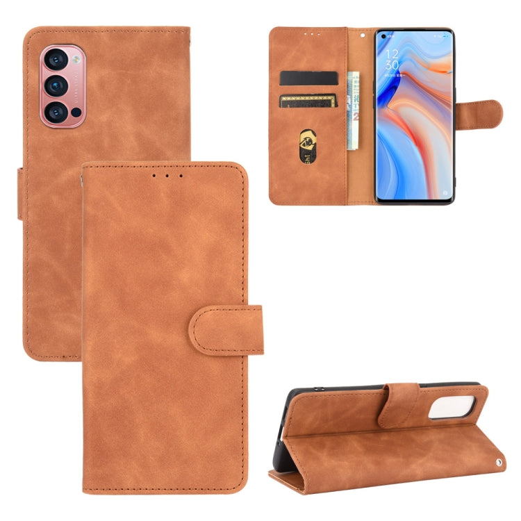 For OPPO Reno4 Pro 5G Solid Color Skin Feel Magnetic Buckle Horizontal Flip Calf Texture PU Leather Case with Holder & Card Slots & Wallet