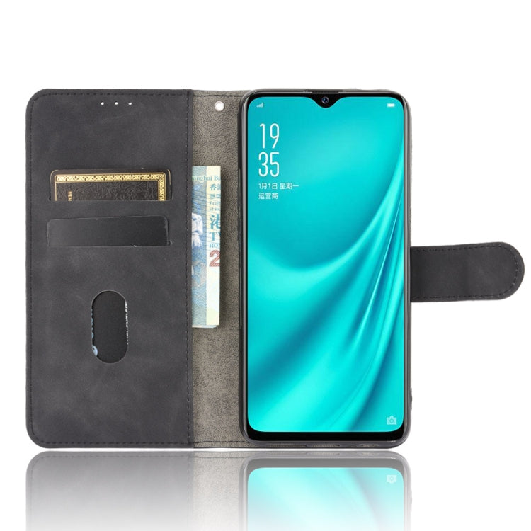 For OPPO Reno A Solid Color Skin Feel Magnetic Buckle Horizontal Flip Calf Texture PU Leather Case with Holder & Card Slots & Wallet
