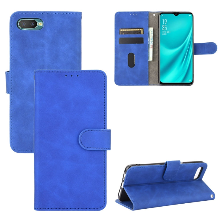 For OPPO Reno A Solid Color Skin Feel Magnetic Buckle Horizontal Flip Calf Texture PU Leather Case with Holder & Card Slots & Wallet