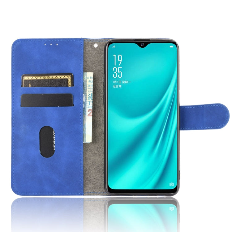 For OPPO Reno A Solid Color Skin Feel Magnetic Buckle Horizontal Flip Calf Texture PU Leather Case with Holder & Card Slots & Wallet