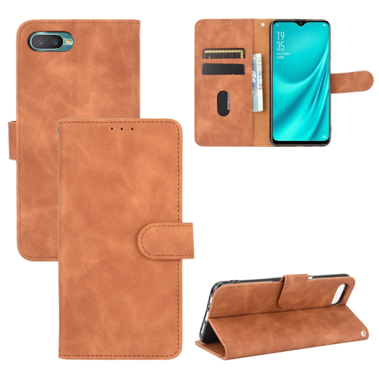 For OPPO Reno A Solid Color Skin Feel Magnetic Buckle Horizontal Flip Calf Texture PU Leather Case with Holder & Card Slots & Wallet