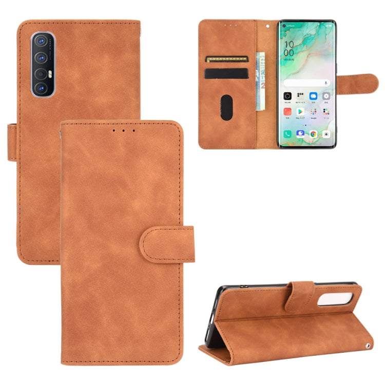 For OPPO Reno3 5G (Japanese Version) Solid Color Skin Feel Magnetic Buckle Horizontal Flip Calf Texture PU Leather Case with Holder & Card Slots & Wallet