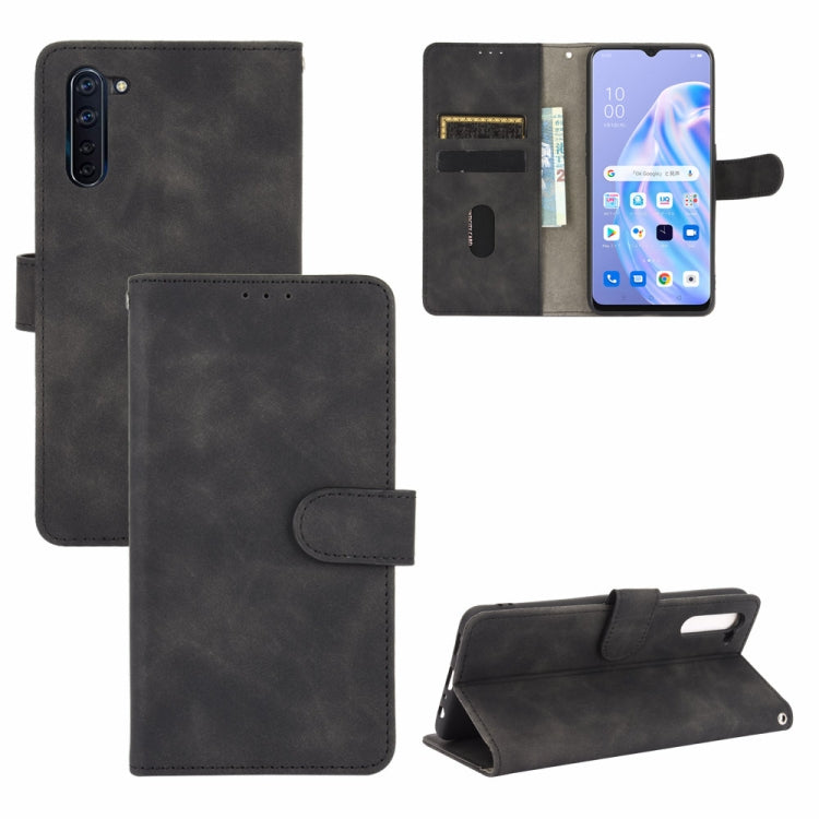For OPPO Reno3 A(Japanese Version) Solid Color Skin Feel Magnetic Buckle Horizontal Flip Calf Texture PU Leather Case with Holder & Card Slots & Wallet