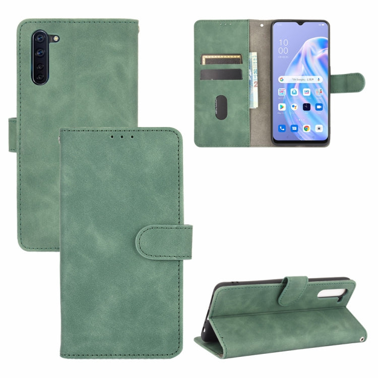 For OPPO Reno3 A(Japanese Version) Solid Color Skin Feel Magnetic Buckle Horizontal Flip Calf Texture PU Leather Case with Holder & Card Slots & Wallet