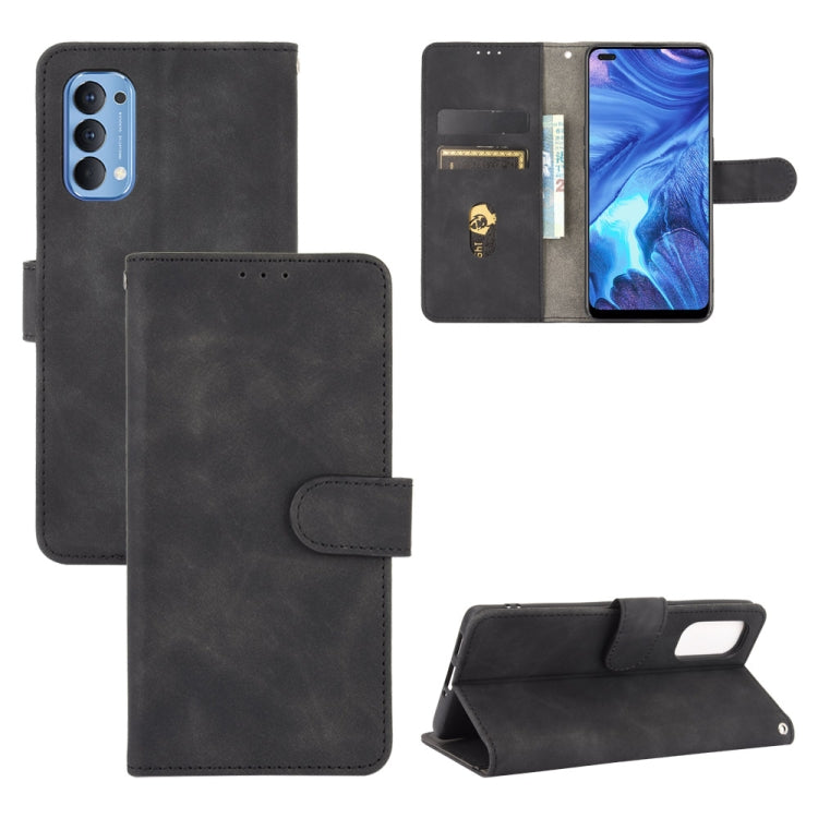 For OPPO Reno4 4G Solid Color Skin Feel Magnetic Buckle Horizontal Flip Calf Texture PU Leather Case with Holder & Card Slots & Wallet