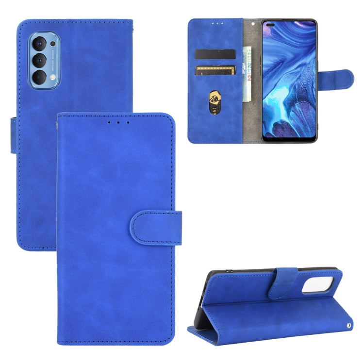 For OPPO Reno4 4G Solid Color Skin Feel Magnetic Buckle Horizontal Flip Calf Texture PU Leather Case with Holder & Card Slots & Wallet