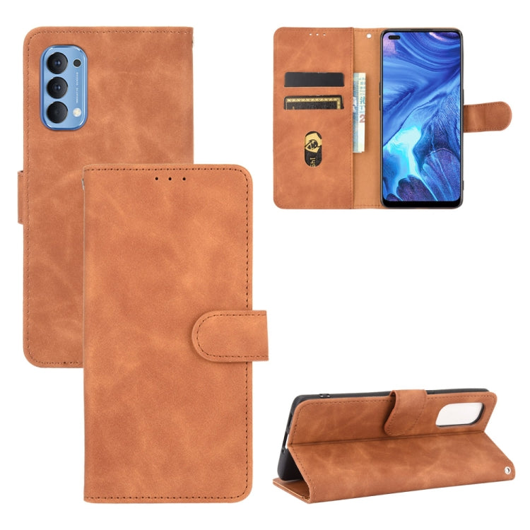 For OPPO Reno4 4G Solid Color Skin Feel Magnetic Buckle Horizontal Flip Calf Texture PU Leather Case with Holder & Card Slots & Wallet