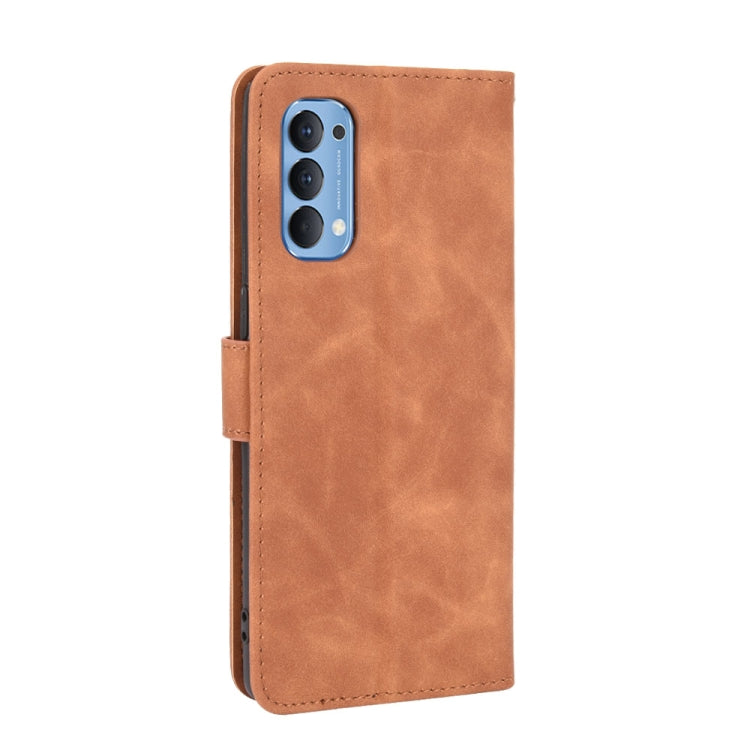 For OPPO Reno4 4G Solid Color Skin Feel Magnetic Buckle Horizontal Flip Calf Texture PU Leather Case with Holder & Card Slots & Wallet