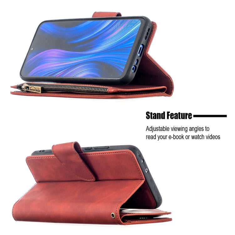 For Xiaomi Redmi 9 Skin Feel Detachable Magnetic Zipper Horizontal Flip PU Leather Case with Multi-Card Slots & Holder & Wallet & Photo Frame & Lanyard