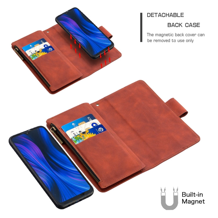 For Xiaomi Redmi 9 Skin Feel Detachable Magnetic Zipper Horizontal Flip PU Leather Case with Multi-Card Slots & Holder & Wallet & Photo Frame & Lanyard