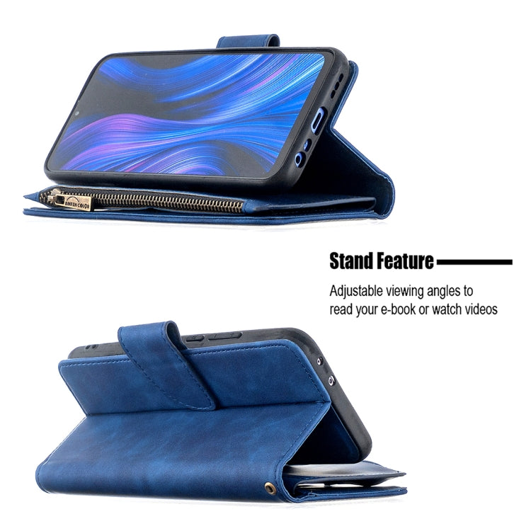 For Xiaomi Redmi 9 Skin Feel Detachable Magnetic Zipper Horizontal Flip PU Leather Case with Multi-Card Slots & Holder & Wallet & Photo Frame & Lanyard