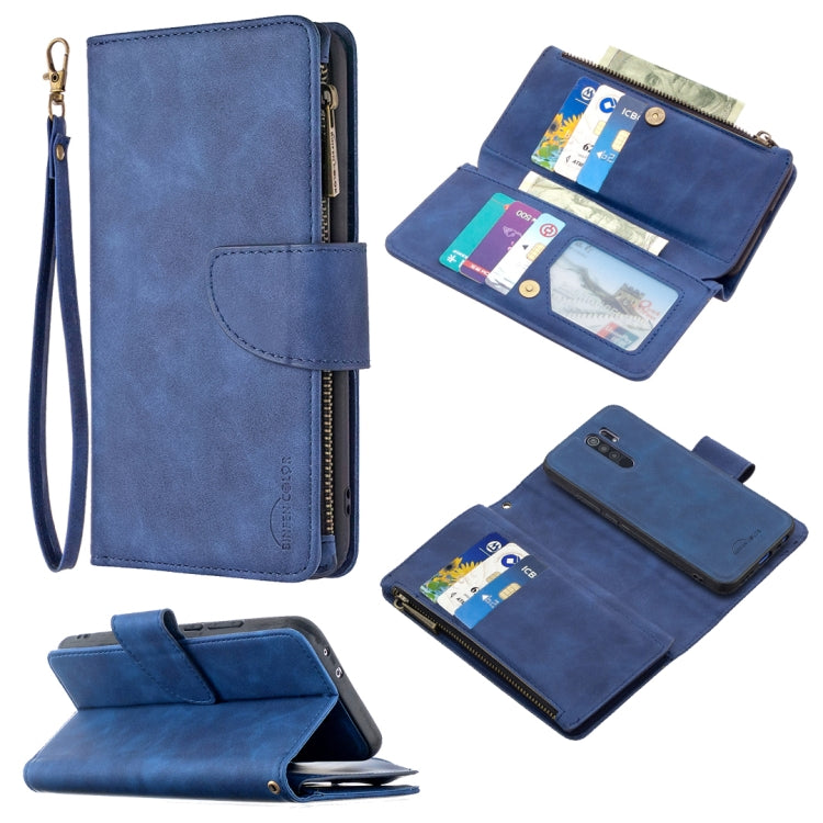 For Xiaomi Redmi 9 Skin Feel Detachable Magnetic Zipper Horizontal Flip PU Leather Case with Multi-Card Slots & Holder & Wallet & Photo Frame & Lanyard