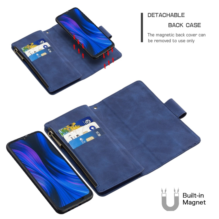 For Xiaomi Redmi 9 Skin Feel Detachable Magnetic Zipper Horizontal Flip PU Leather Case with Multi-Card Slots & Holder & Wallet & Photo Frame & Lanyard