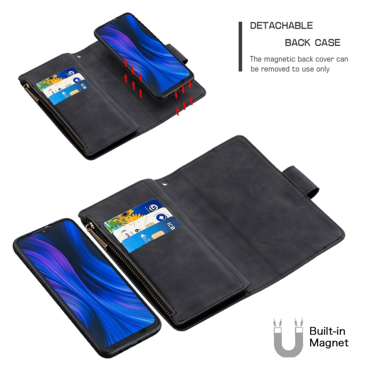 For Xiaomi Redmi 9 Skin Feel Detachable Magnetic Zipper Horizontal Flip PU Leather Case with Multi-Card Slots & Holder & Wallet & Photo Frame & Lanyard