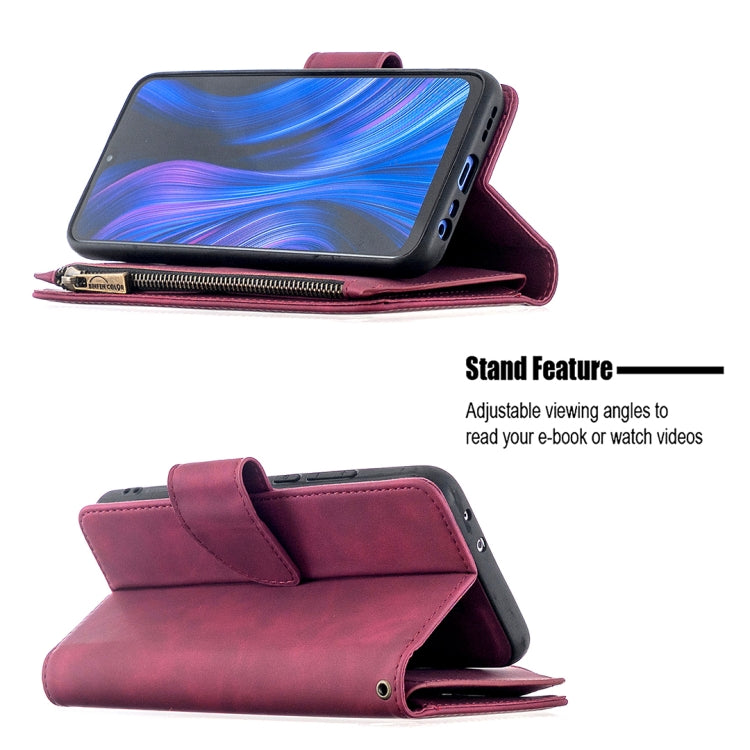 For Xiaomi Redmi 9 Skin Feel Detachable Magnetic Zipper Horizontal Flip PU Leather Case with Multi-Card Slots & Holder & Wallet & Photo Frame & Lanyard