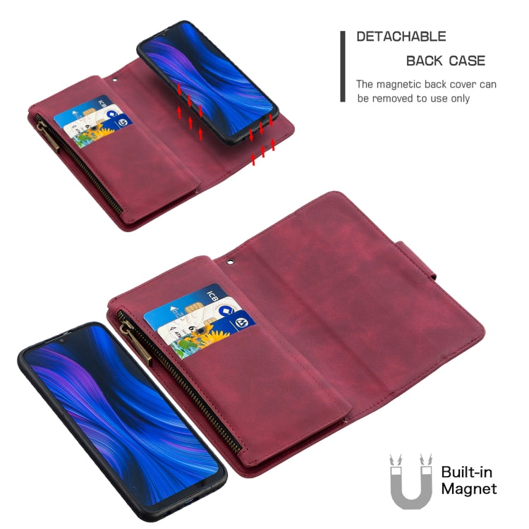For Xiaomi Redmi 9 Skin Feel Detachable Magnetic Zipper Horizontal Flip PU Leather Case with Multi-Card Slots & Holder & Wallet & Photo Frame & Lanyard