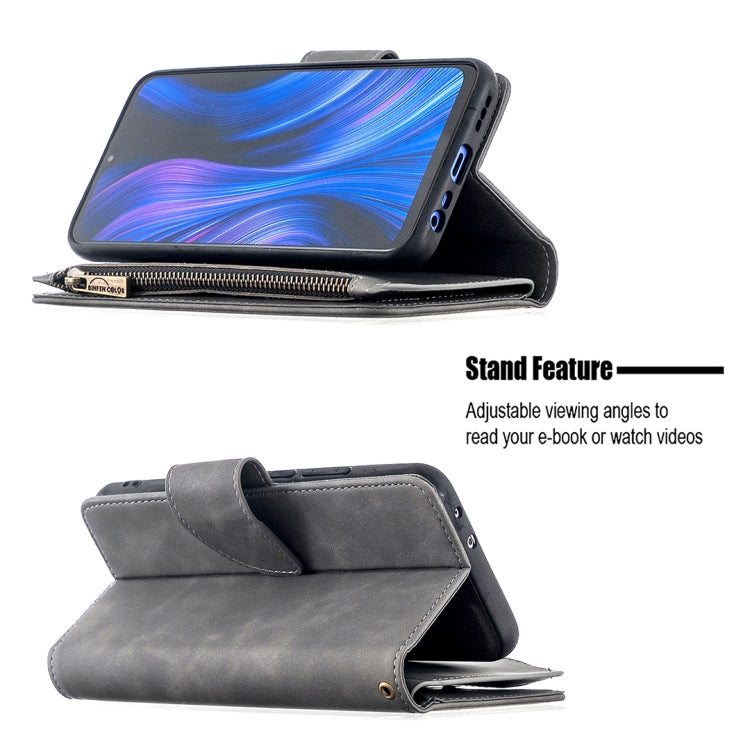 For Xiaomi Redmi 9 Skin Feel Detachable Magnetic Zipper Horizontal Flip PU Leather Case with Multi-Card Slots & Holder & Wallet & Photo Frame & Lanyard