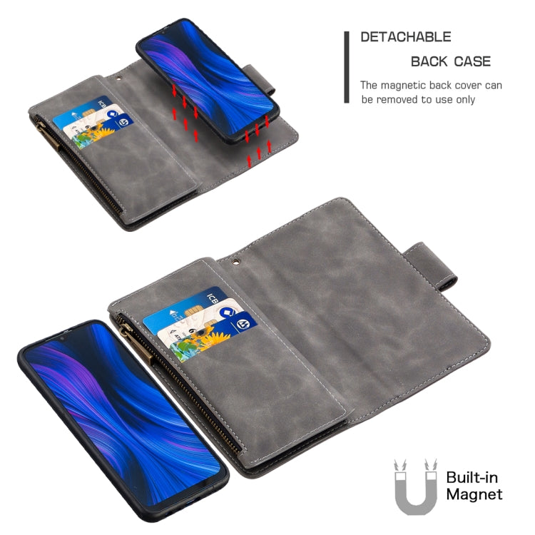 For Xiaomi Redmi 9 Skin Feel Detachable Magnetic Zipper Horizontal Flip PU Leather Case with Multi-Card Slots & Holder & Wallet & Photo Frame & Lanyard