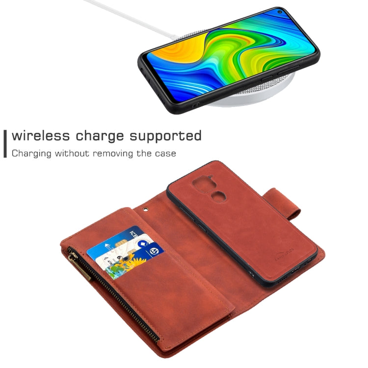For Xiaomi Redmi Note 9 Skin Feel Detachable Magnetic Zipper Horizontal Flip PU Leather Case with Multi-Card Slots & Holder & Wallet & Photo Frame & Lanyard