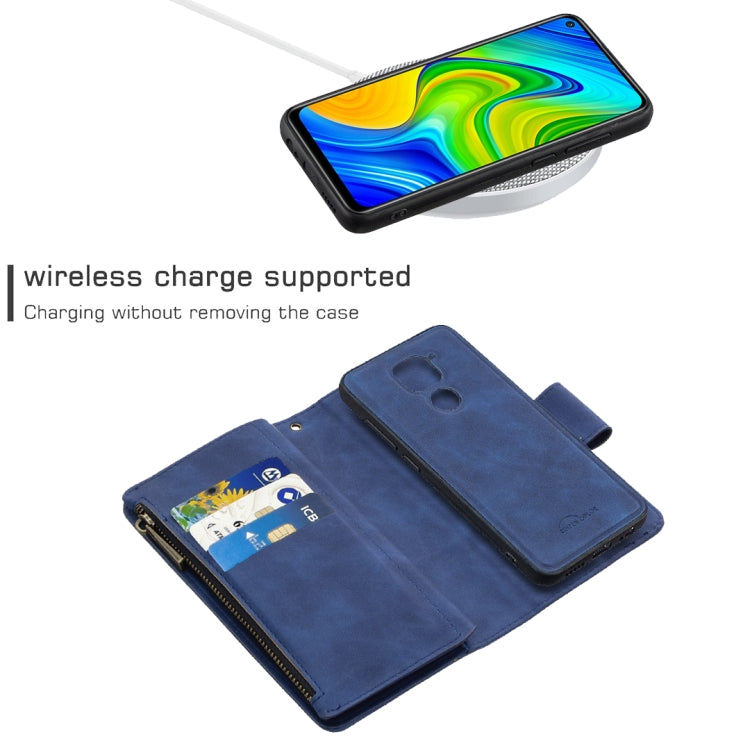 For Xiaomi Redmi Note 9 Skin Feel Detachable Magnetic Zipper Horizontal Flip PU Leather Case with Multi-Card Slots & Holder & Wallet & Photo Frame & Lanyard