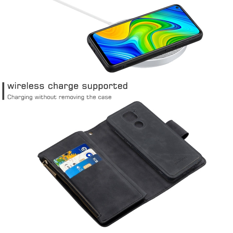 For Xiaomi Redmi Note 9 Skin Feel Detachable Magnetic Zipper Horizontal Flip PU Leather Case with Multi-Card Slots & Holder & Wallet & Photo Frame & Lanyard