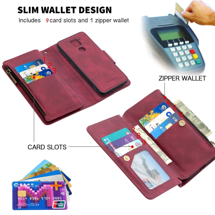 For Xiaomi Redmi Note 9 Skin Feel Detachable Magnetic Zipper Horizontal Flip PU Leather Case with Multi-Card Slots & Holder & Wallet & Photo Frame & Lanyard