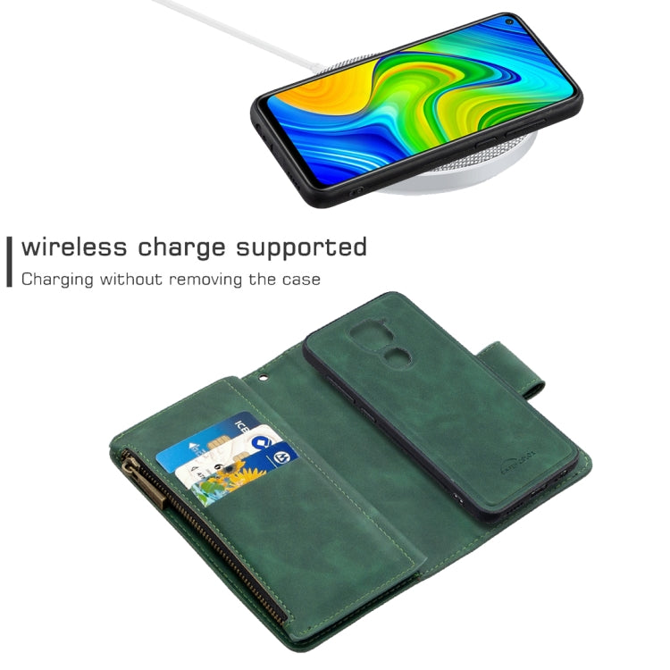 For Xiaomi Redmi Note 9 Skin Feel Detachable Magnetic Zipper Horizontal Flip PU Leather Case with Multi-Card Slots & Holder & Wallet & Photo Frame & Lanyard