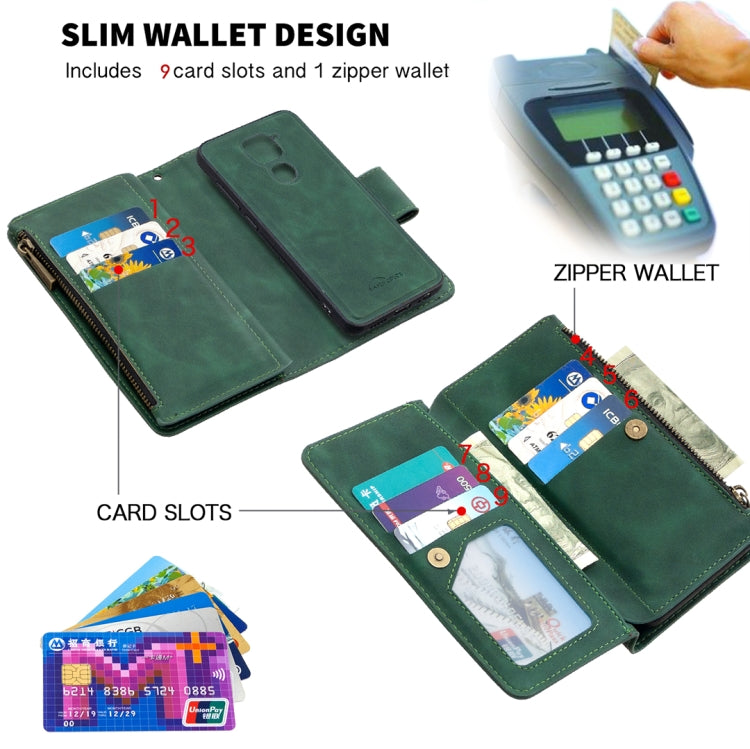 For Xiaomi Redmi Note 9 Skin Feel Detachable Magnetic Zipper Horizontal Flip PU Leather Case with Multi-Card Slots & Holder & Wallet & Photo Frame & Lanyard