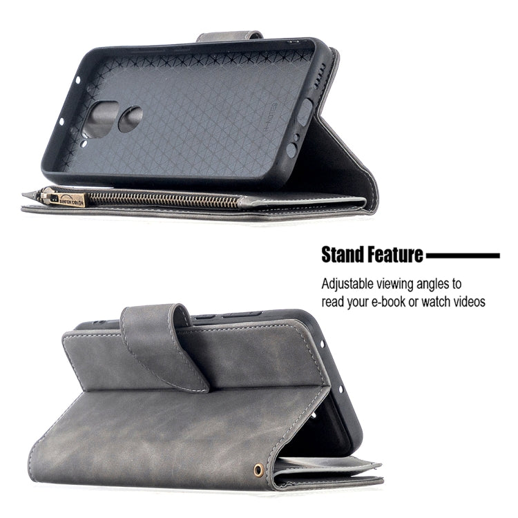 For Xiaomi Redmi Note 9 Skin Feel Detachable Magnetic Zipper Horizontal Flip PU Leather Case with Multi-Card Slots & Holder & Wallet & Photo Frame & Lanyard