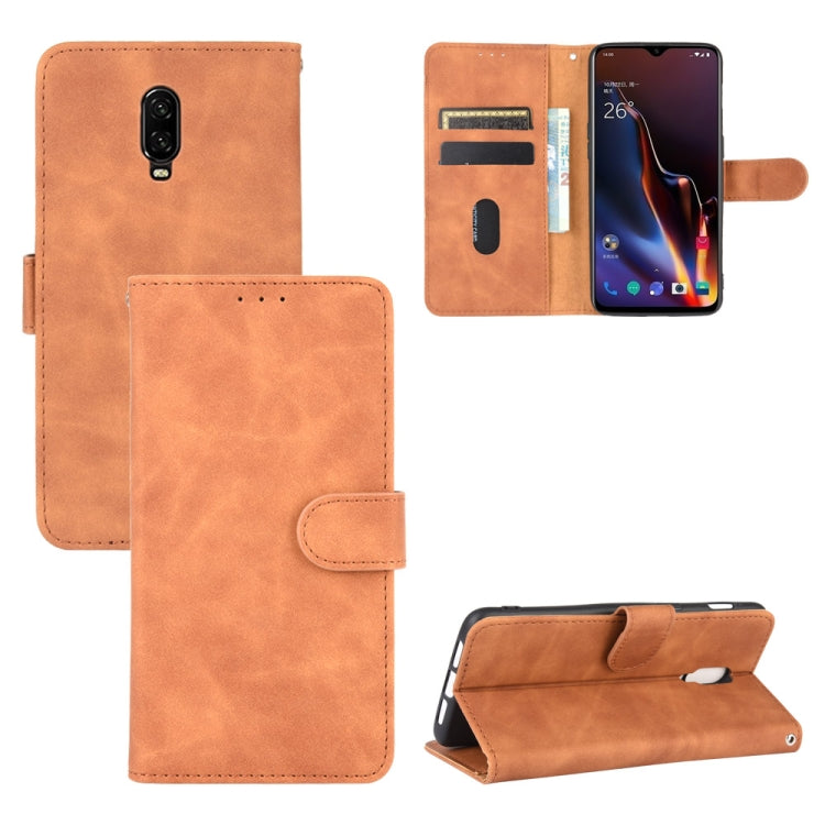 For OnePlus 6T Solid Color Skin Feel Magnetic Buckle Horizontal Flip Calf Texture PU Leather Case with Holder & Card Slots & Wallet