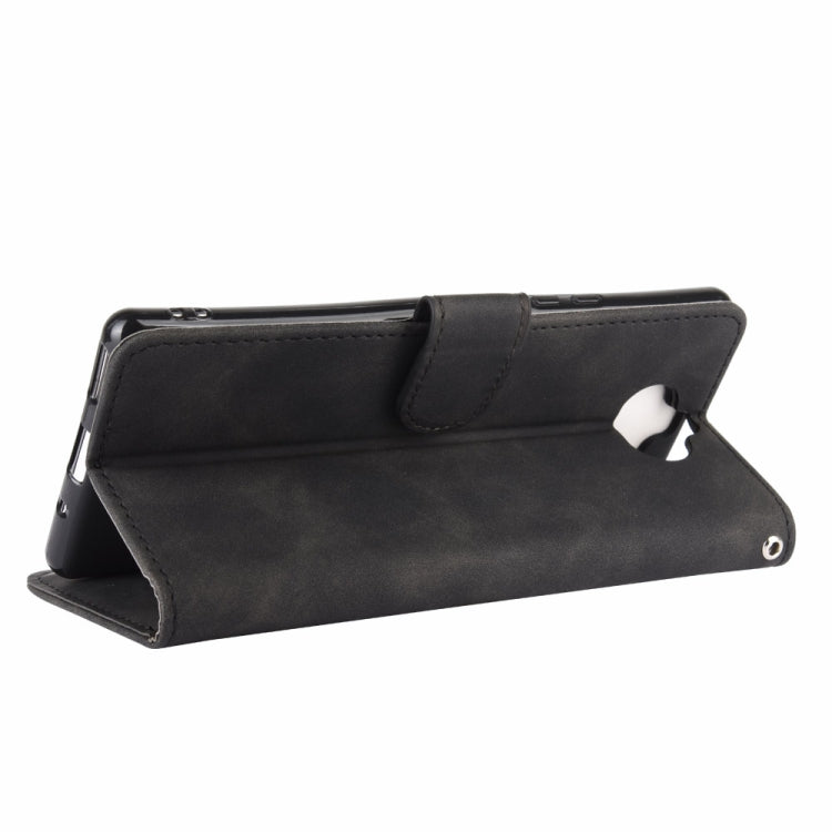 For Sony Xperia 8 Solid Color Skin Feel Magnetic Buckle Horizontal Flip Calf Texture PU Leather Case with Holder & Card Slots & Wallet