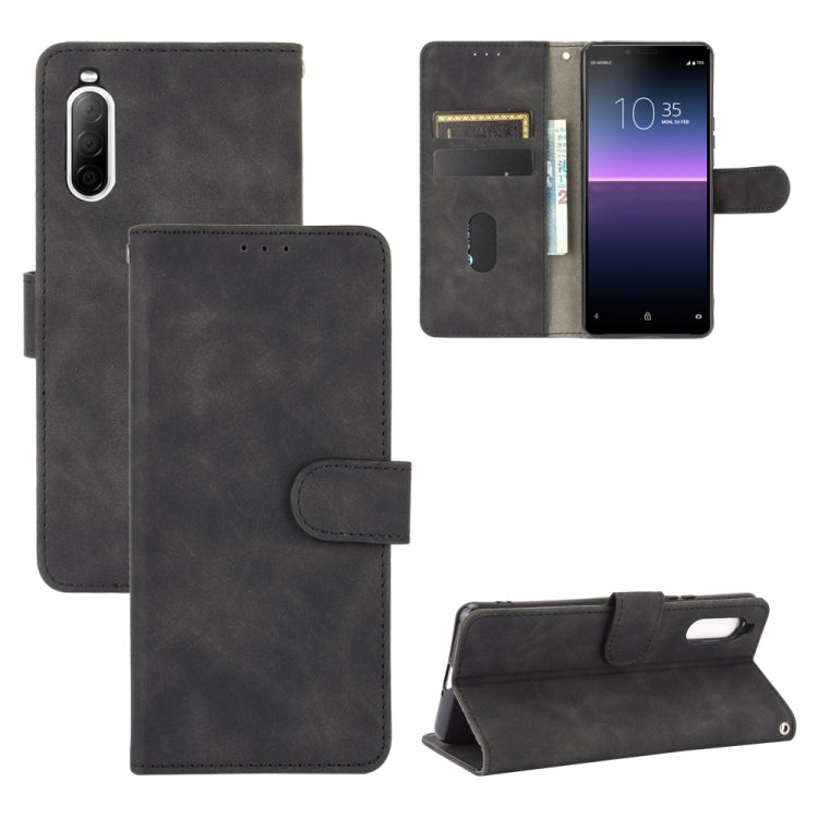For Sony Xperia 10 II Solid Color Skin Feel Magnetic Buckle Horizontal Flip Calf Texture PU Leather Case with Holder & Card Slots & Wallet