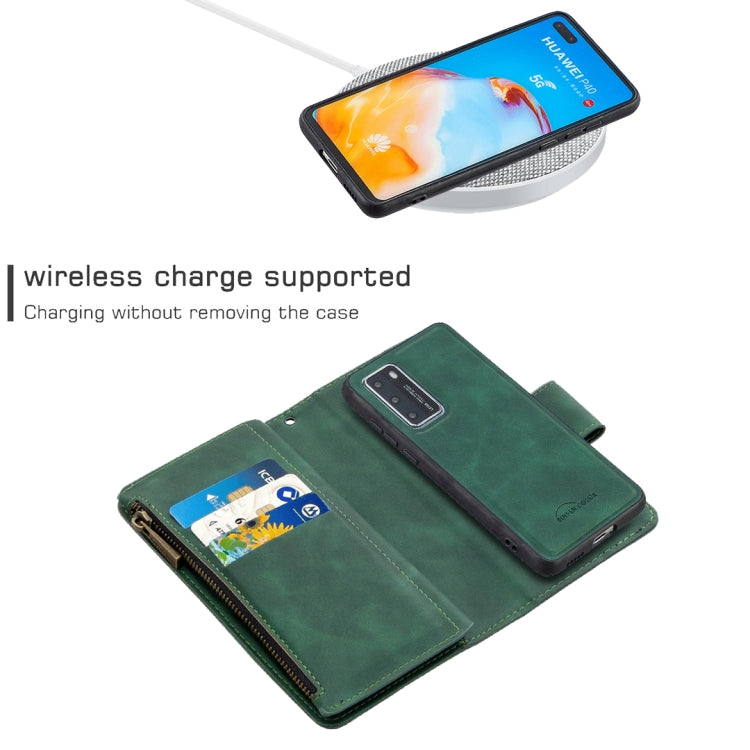 For Huawei P40 Skin Feel Detachable Magnetic Zipper Horizontal Flip PU Leather Case with Multi-Card Slots & Holder & Wallet & Photo Frame & Lanyard