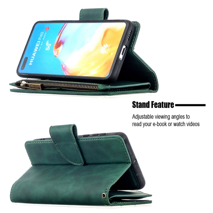 For Huawei P40 Skin Feel Detachable Magnetic Zipper Horizontal Flip PU Leather Case with Multi-Card Slots & Holder & Wallet & Photo Frame & Lanyard