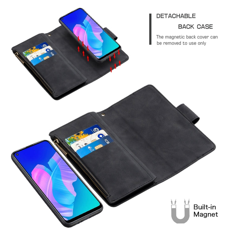 For Huawei Y7P Skin Feel Detachable Magnetic Zipper Horizontal Flip PU Leather Case with Multi-Card Slots & Holder & Wallet & Photo Frame & Lanyard