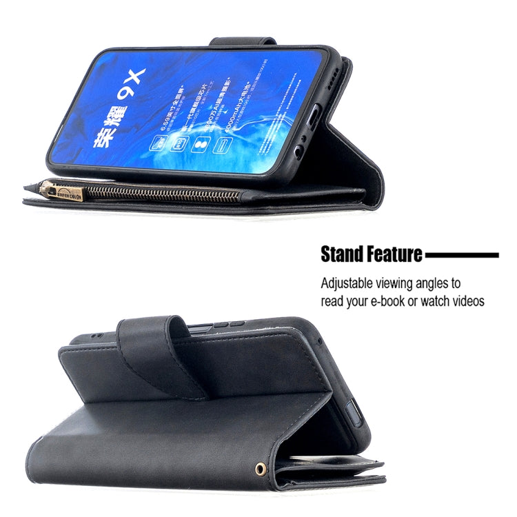 For Huawei Honor 9X Skin Feel Detachable Magnetic Zipper Horizontal Flip PU Leather Case with Multi-Card Slots & Holder & Wallet & Photo Frame & Lanyard