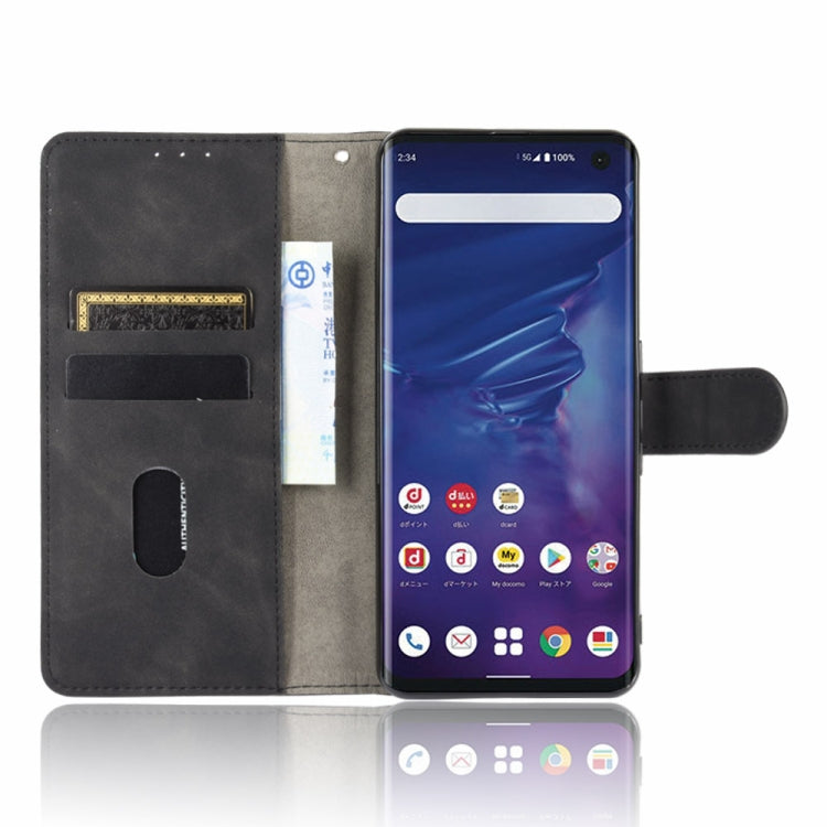 For Fujitsu Arrows 5G (F-51A) Solid Color Skin Feel Magnetic Buckle Horizontal Flip Calf Texture PU Leather Case with Holder & Card Slots & Wallet